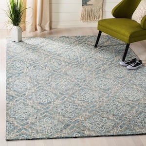 Abstract Blue/Gray 11 ft. x 15 ft. Diamond Floral Area Rug