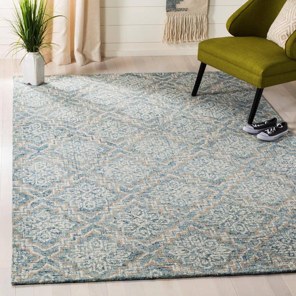 95" Square Blue Wool Tufted Handmade Reversible Rug