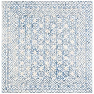 Blossom Blue/Ivory 6 ft. x 6 ft. Square Geometric Border Area Rug
