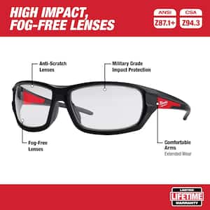 Performance Safety Glasses with Clear Fog-Free Lenses and Banded Reusable Red Earplugs with 25 dB Noise Reduction Rating
