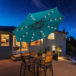 9ft Solar LED Lighted Cantilever Outdoor Umbrella in Green