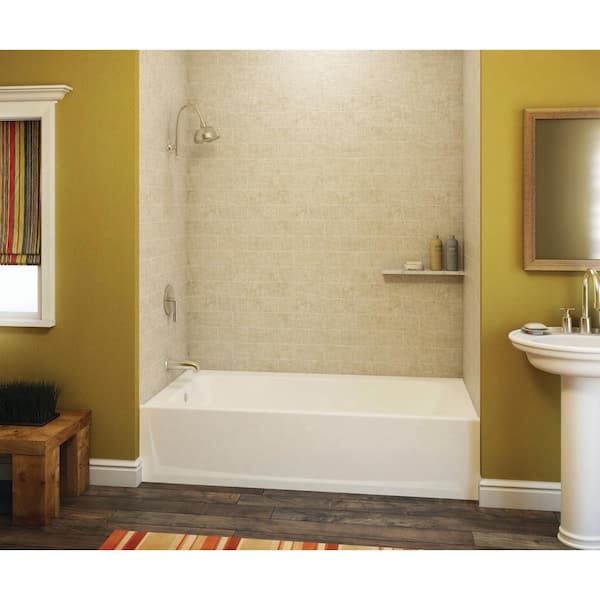 Aquatic Composite 60 in. Left Drain Rectangular Alcove Soaking Bathtub in White