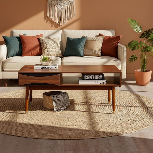 Dawson 40 in. Walnut Rectangle MDF Wood Top Coffee Table with Storage