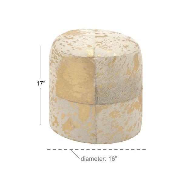 17 in. Gold Handmade Leather Stool with Gold Foil Paint