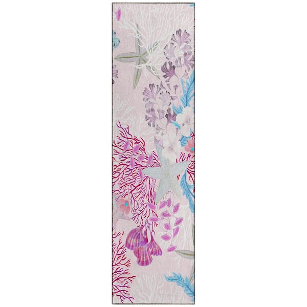 Addison Rugs Surfside 2 ft. 3 in. x 7 ft. 6 in. Pink Geometric Indoor/Outdoor Area Rug