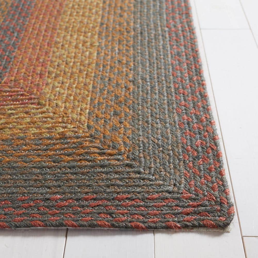 Handwoven Green and Rust Braided Square Area Rug