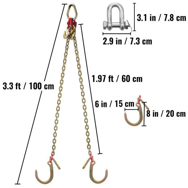3/8'' x 2' Leg G80 V Bridle Tow Chain with Two 15'' J