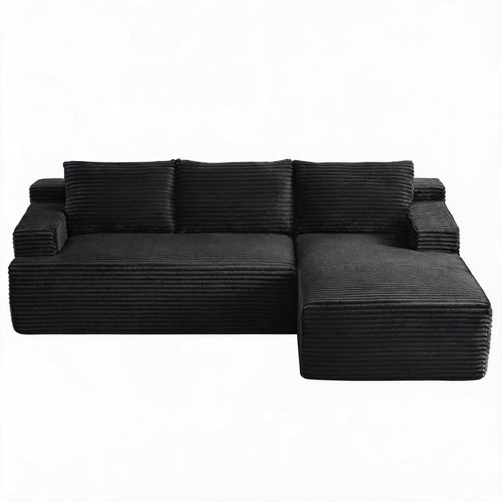 Cloud L-Shaped 4-Seat Sectional Sofa with Deep Seat Black Corduroy No Assembly Required durable construction