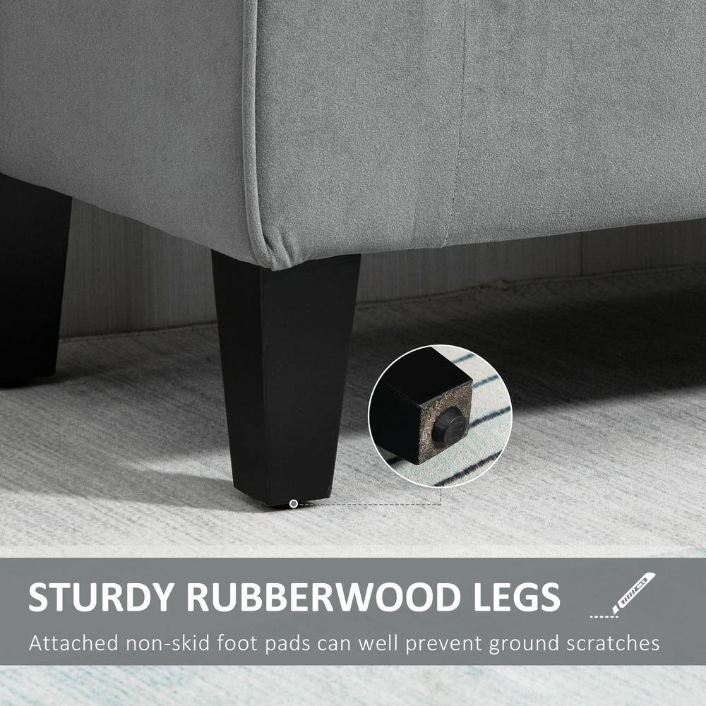 Gray Velvet Tufted Storage Ottoman Footstool with Rolled Armrests