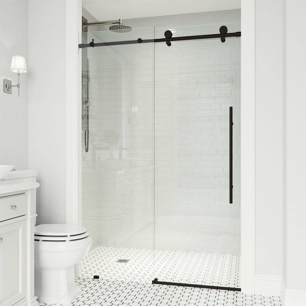 Elan E-Class Matte Black Frameless Sliding Shower Door 52-56" W x 76" H