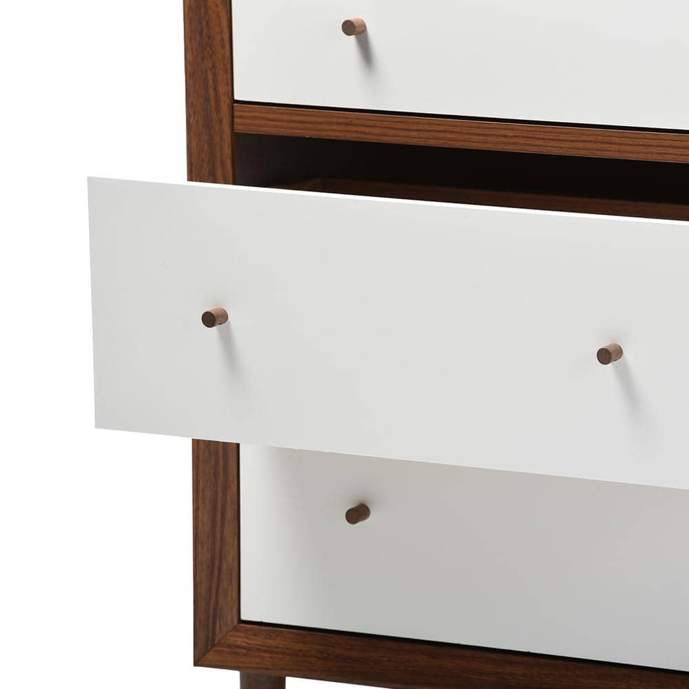 Harlow White and Walnut Mid-Century Modern 3-Drawer Chest