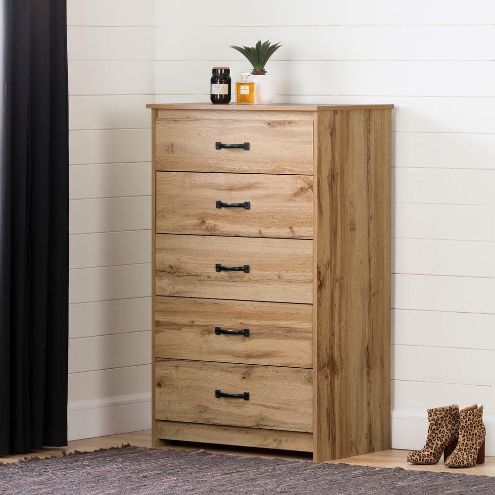 Nordik Oak 5-Drawer Vertical Chest with Soft Close Drawer