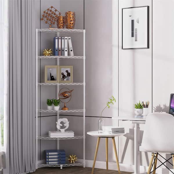 18in.L*18in.W*72in.H Adjustable White Right-Angle Scalloped Wire Metal Shelf for Kitchen with Padded, Leveling Feet