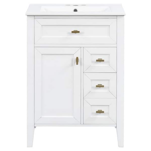 Ziyudura 24 in. Single Sink Freestanding White Bath Vanity with
