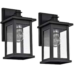 Matte Black Outdoor E26 Downlight Wall Lantern Sconce with Clear Glass Weathered