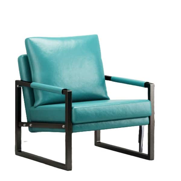 Tatahance Blue PU Leather Accent Arm Chair with Metal Frame Extra-Thick Padded Backrest