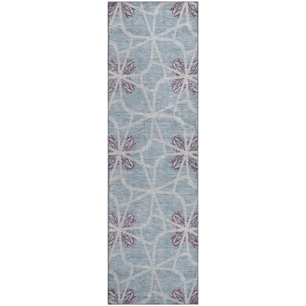 Addison Rugs Mayfield Premium Machine Washable Abstract AMF958 Denim 2 ft. 3 in. x 7 ft. 6 in. Runner Rug