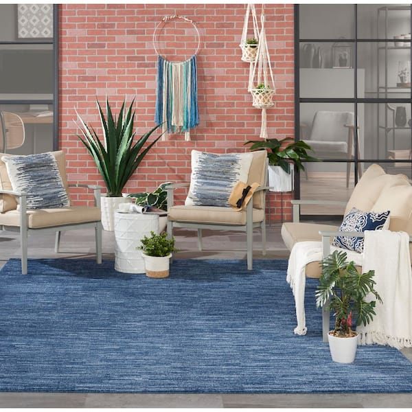 Essentials 8 ft. x 10 ft. Navy Blue Solid Contemporary Indoor/Outdoor Patio Area Rug