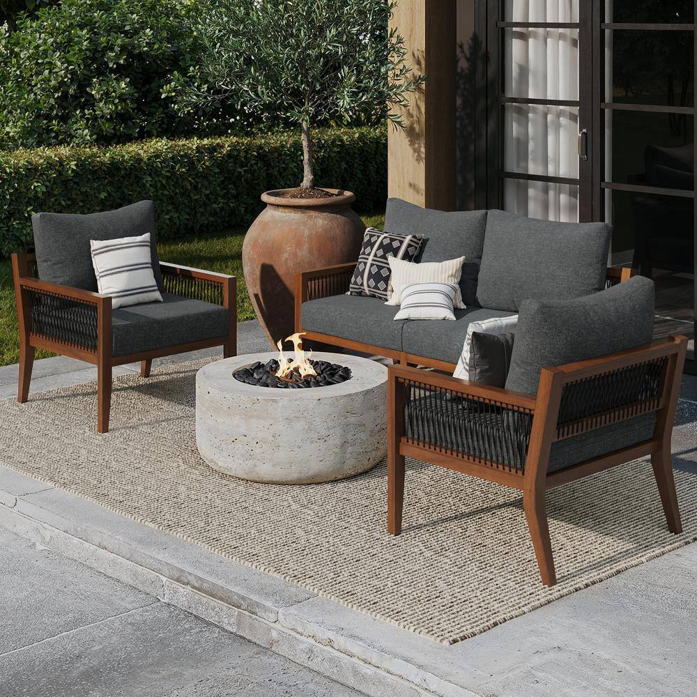 Freya Bohemian Dark Gray Acacia Wood Outdoor Loveseat