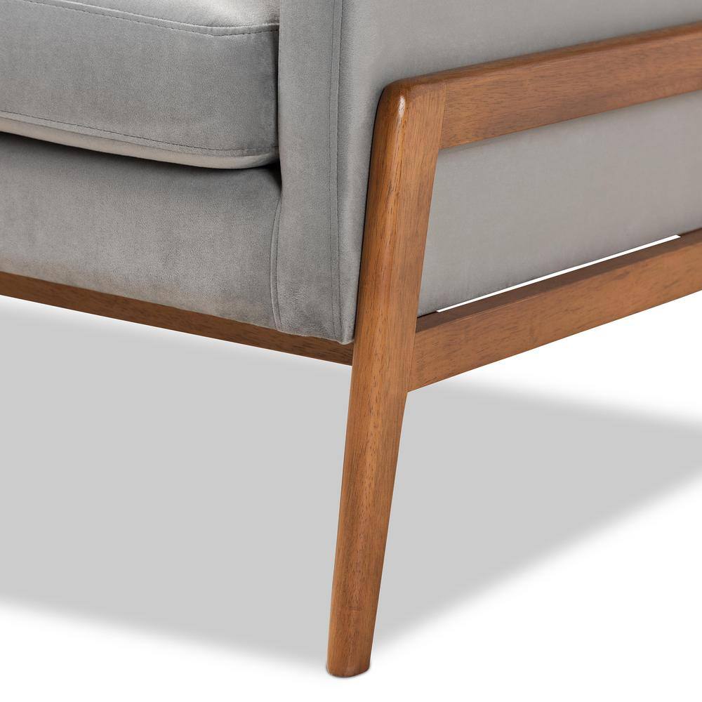 Perris Grey Velvet and Walnut Brown Wood Accent Chair