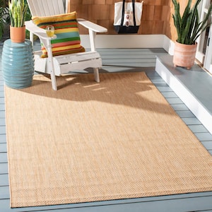 Courtyard Natural/Cream 4 ft. x 4 ft. Transitional Solid Chevron Indoor/Outdoor Patio Square Area Rug