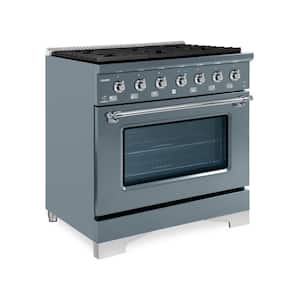 Classico 36" 5.2 cu. ft. 6-Burners Freestanding Dual Fuel Range Gas Stove and Electric Oven, Blue/Grey with Chrome Trim