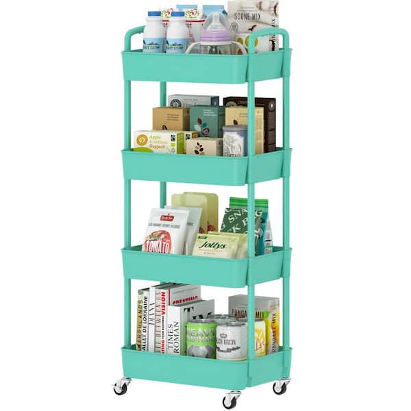 4-Tier Plastic -Wheeled Storage Utility Cart in Green