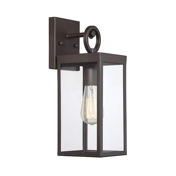 Savoy House 5 in. W x 10 in. H 1-Light Oil Rubbed Bronze Hardwired Outdoor Wall Lantern Sconce with Clear Glass Shade