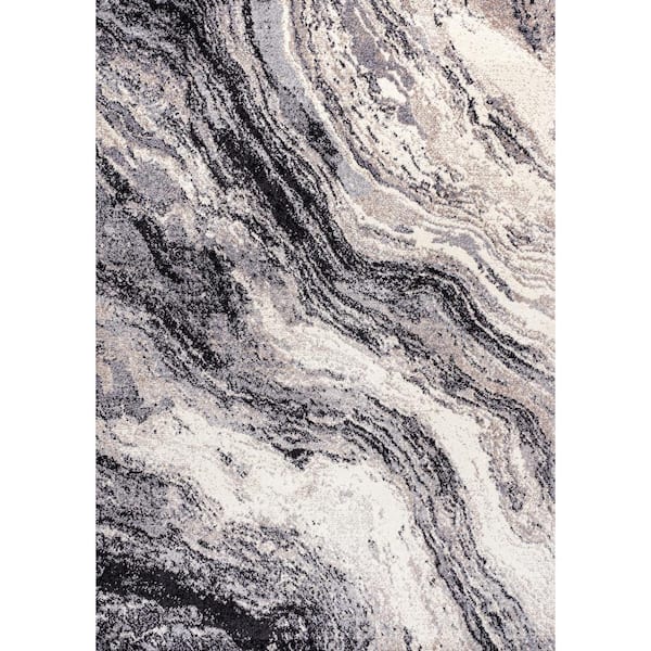 Kassia Charcoal/Cream 8 ft. x 10 ft. Contemporary Glam Abstract Marble Area Rug