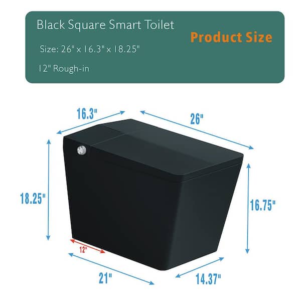 Nivencai Smart Square Bidet Toilet Matte Black - Heated, Self-Cleaning, Touchless
