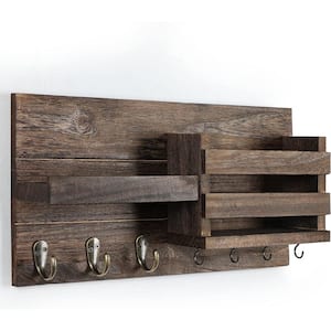 16.5 in. W x 3.5 in. D Decorative Wall Shelf, Brown Wall Mounted Rack with Hooks
