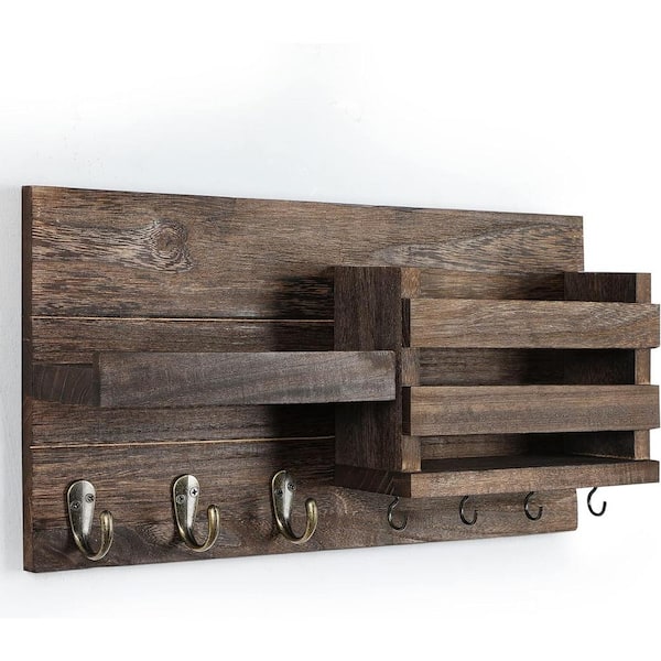 Cubilan 16.5 in. W x 3.5 in. D Decorative Wall Shelf, Brown Wall Mounted Rack with Hooks