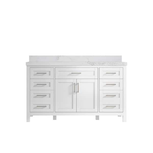Willow Collections Cambridge 60 in. W x 22 in. D x 36 in. H Single Sink Bath Vanity in White with 2 in. Calacatta Nuvo Quartz Top