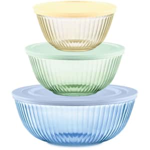6-Piece Sculpted/Tinted Lidded Mixing Bowl Set in Yellow, Green and Blue