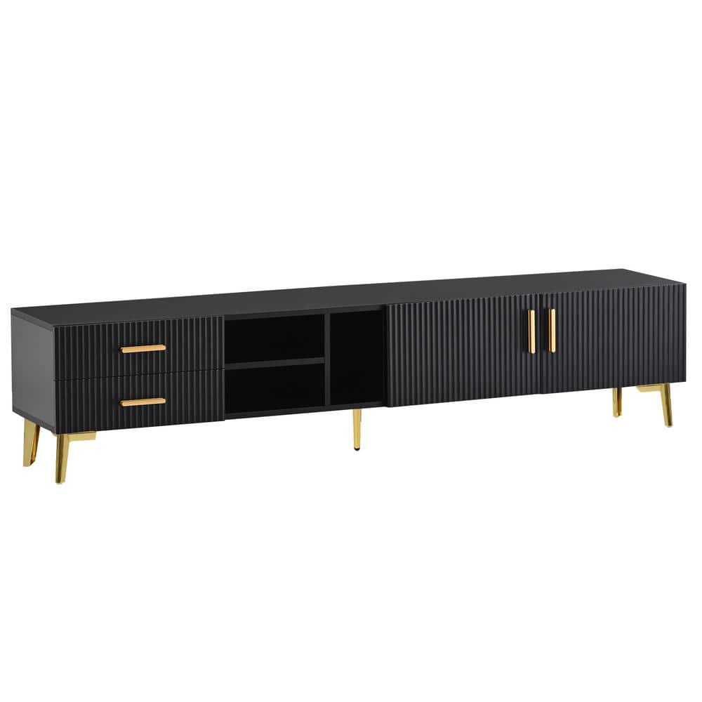 70.9 in. W x 13.8 in. D x 16.1 in. H Black Linen Cabinet with TV Stand Fits TV's up to 77 in