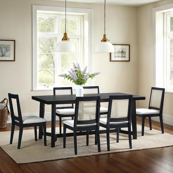 Modern Farmhouse Black Wood 70 in. Trestle Rectangle Dining Table (Seats 6)