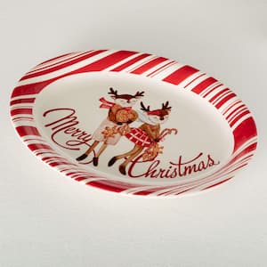 14.75" Red & White Ceramic Merry Christmas Platter