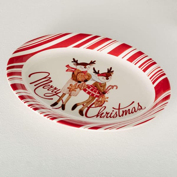 14.75" Red & White Ceramic Merry Christmas Platter