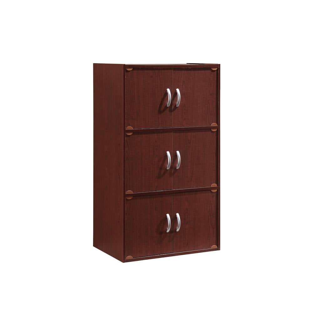 Versatile Mahogany 3-Shelf Office Bookcase with 6 Doors