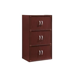 41 in. Mahogany Wood 3-shelf Standard Bookcase with Doors