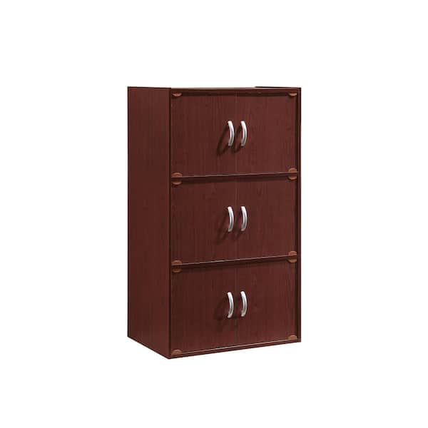 HODEDAH 41 in. Mahogany Wood 3-shelf Standard Bookcase with Doors