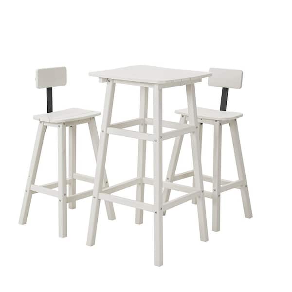 Cesicia Farmhouse 3-Piece HDPE Plastic Outdoor Bistro Set Patio Furniture Table Set in White