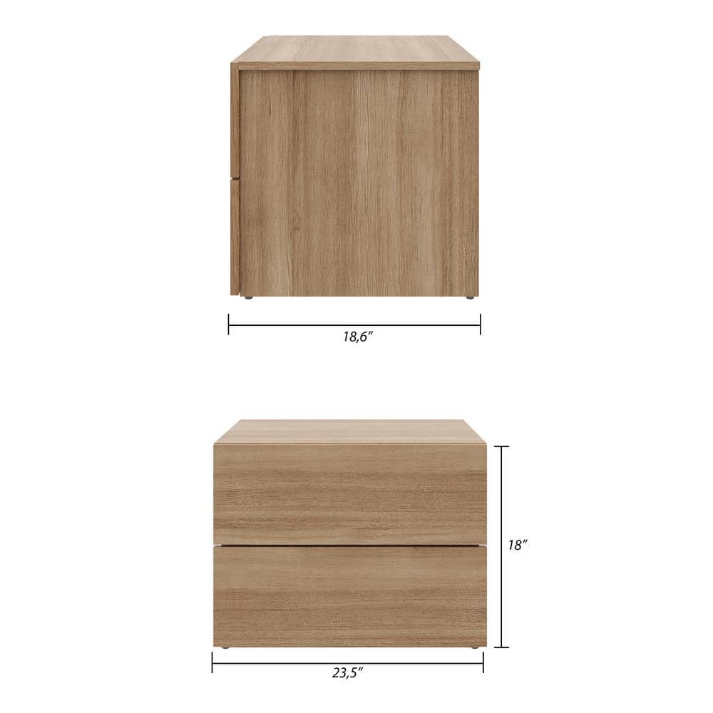 Natural Brown Oak 2-Drawer Nightstand with Melamine Finish