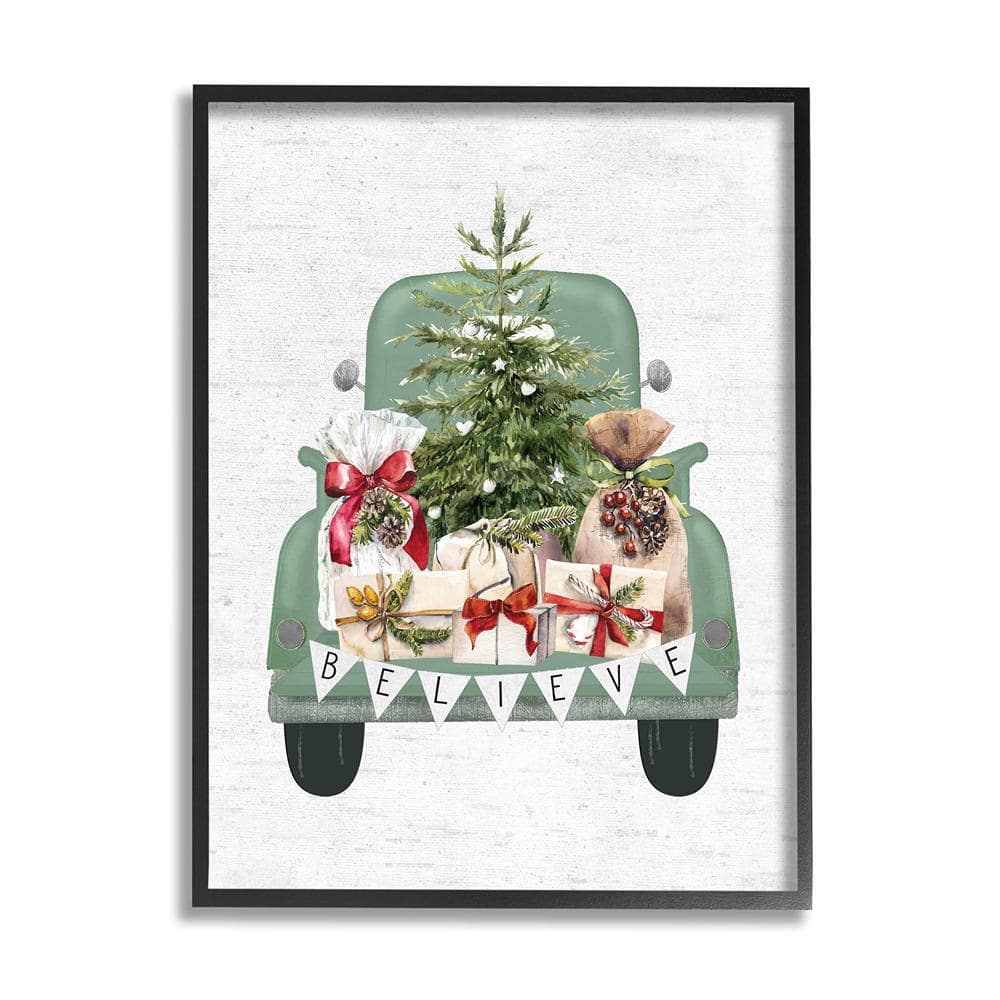 Stupell Industries Christmas Gift Pickup by Lettered and Lined 1-Piece Framed Graphic Print Travel Poster Art Print 14 in. x 11 in.