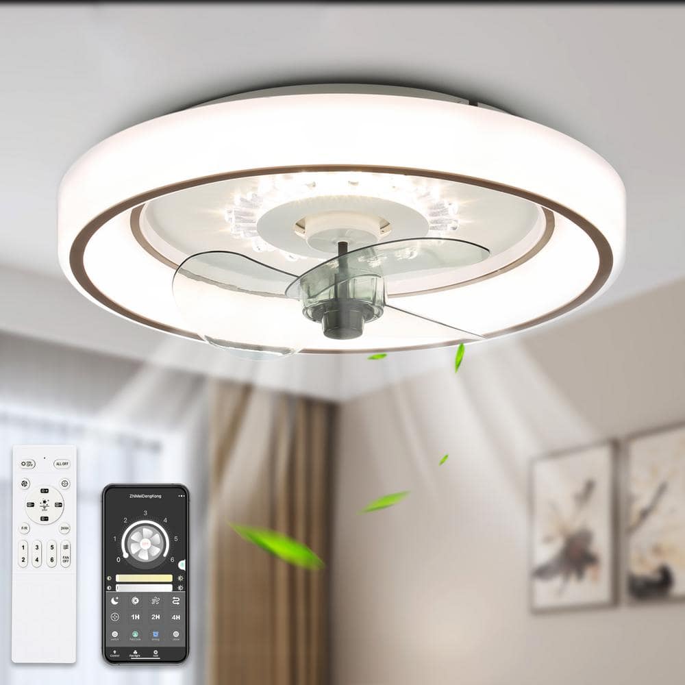 Bella Depot 19 in. Indoor Smart App Control White Ceiling Fan with Integrated LED Light Flush Mount Dimmer Ceiling Lighting -  DC2011
