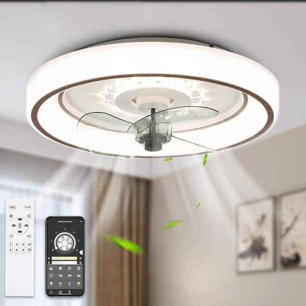 Bella Depot 19 in. Indoor Smart App Control White Ceiling Fan with Integrated LED Light Flush Mount Dimmer Ceiling Lighting