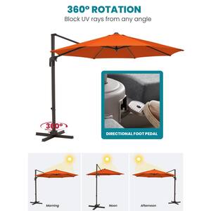 9 ft. Round 360-Degree rotation Cantilever Patio Umbrella in Orange