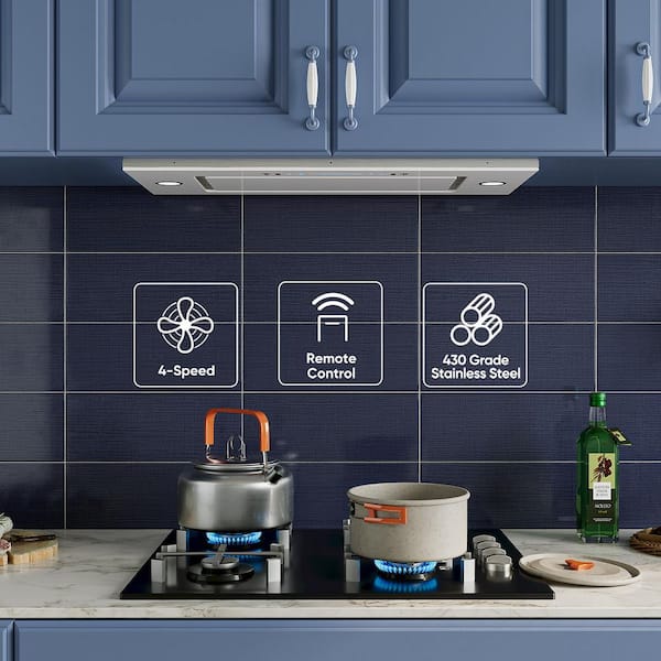 30 in. 900 CFM Convertible Insert Range Hood in Stainless Steel and White Glass with 4-Speed, Low Noise and LED Lights