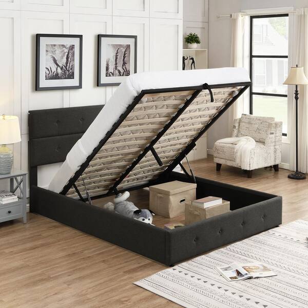 queen bed frame with bed underneath