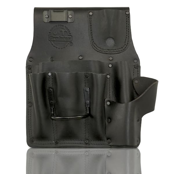 6-Pocket Black Top Grain Leather Left Handed Drywall Pouch with Ambassador Series